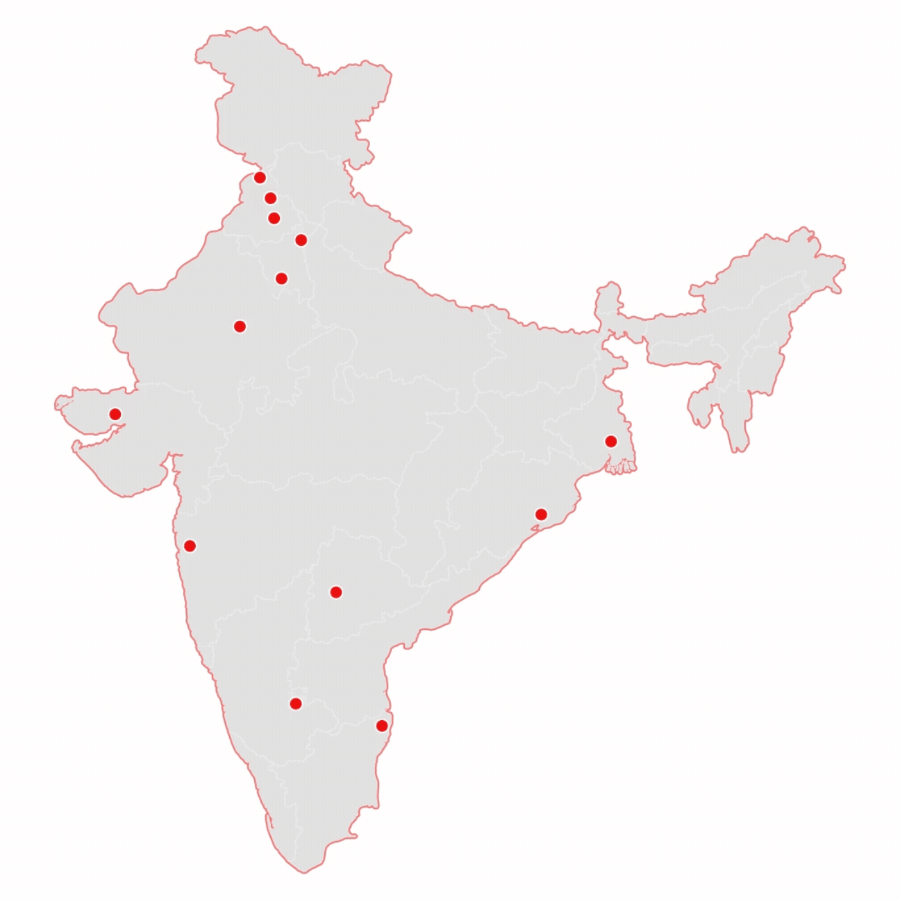 Map of India showing Transwire's 12 branch locations